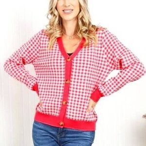 Sew In Love Pink Houndstooth Button Cardigan Sweater NWOT